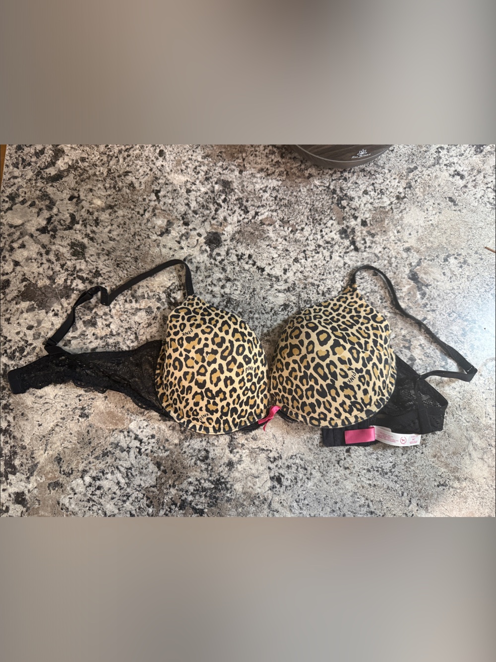 PINK Victoria's Secret Leopard Print Push-Up Bra with Black Lace